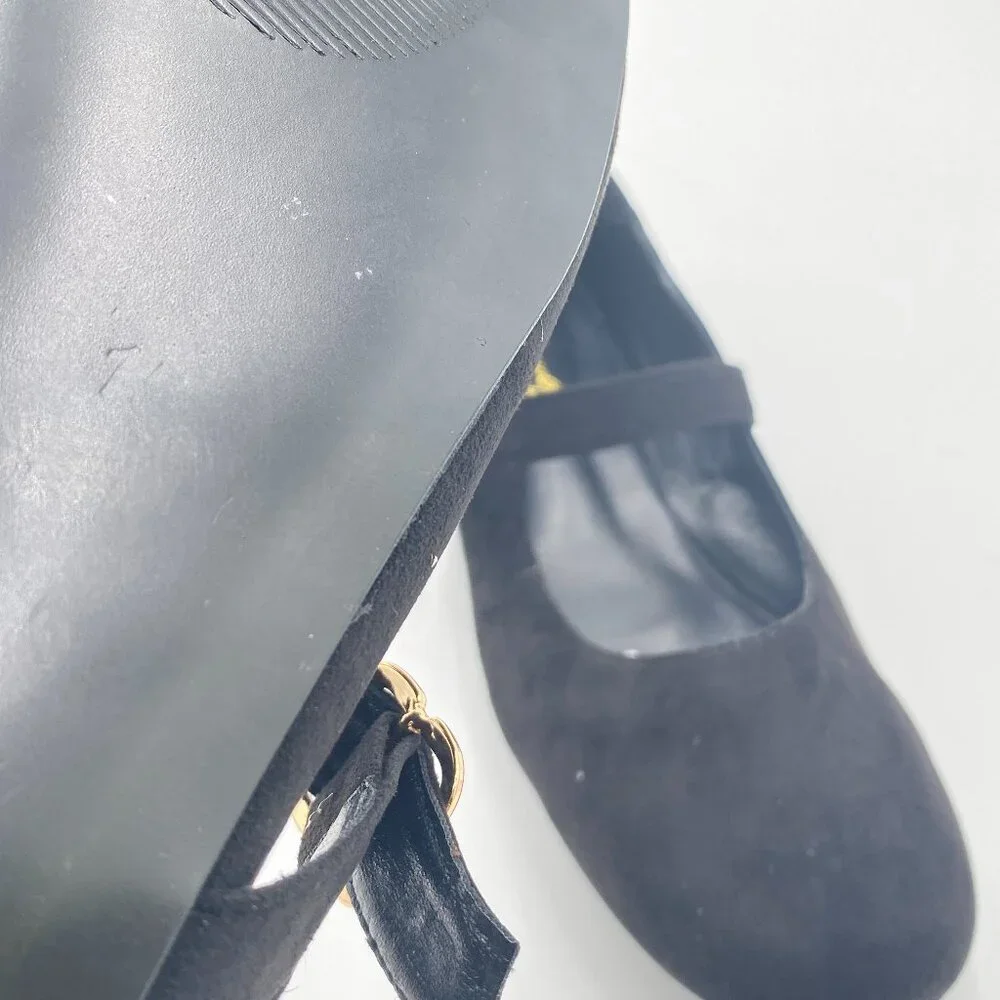 FOWT Black Suede Closed Toe Mary Jane Pumps Round Toe Slip On Ballet Flats Comfy - Picture 6 of 7